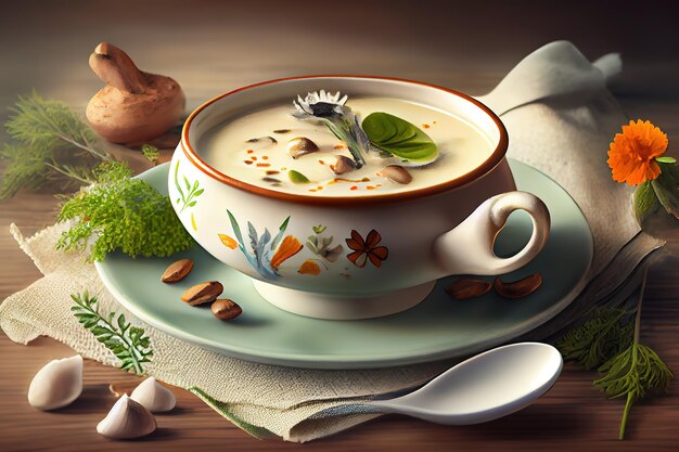 Cream soup with mushrooms Generative Ai