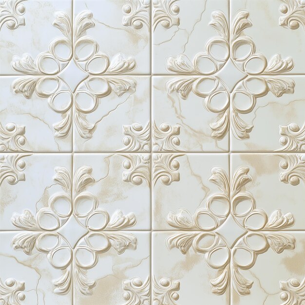 Photo cream and white ceramic tile floor wall pattern or white ceramic tile background