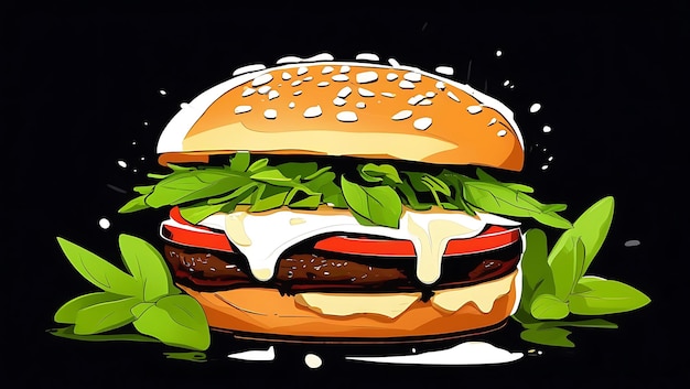 Photo creamy aioli fresh herbs burger black glossy generative ai