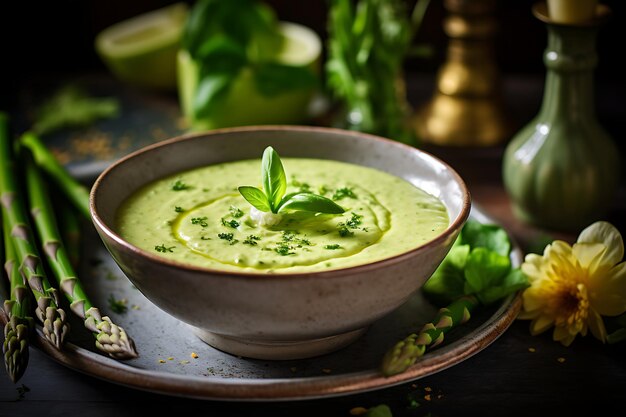 Creamy asparagus soup vegan recipe food photo