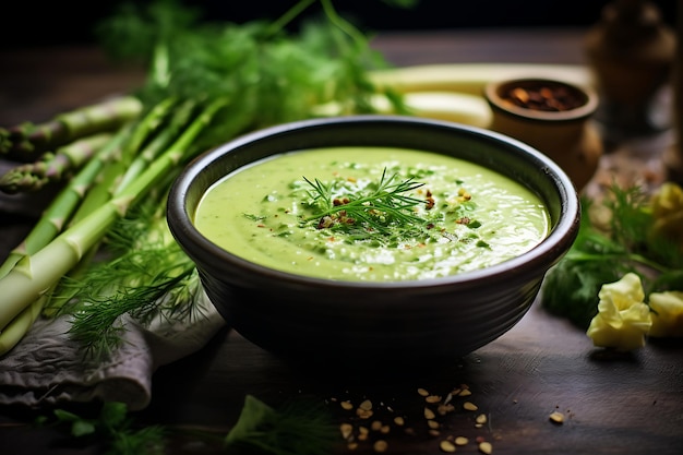 Creamy asparagus soup vegan recipe food photo