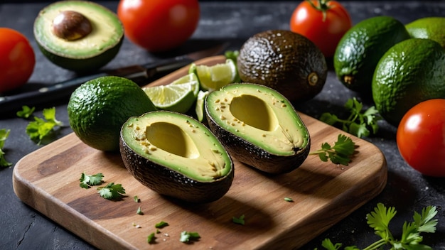 Creamy Avocado Halves with Lime and Fresh Tomatoes