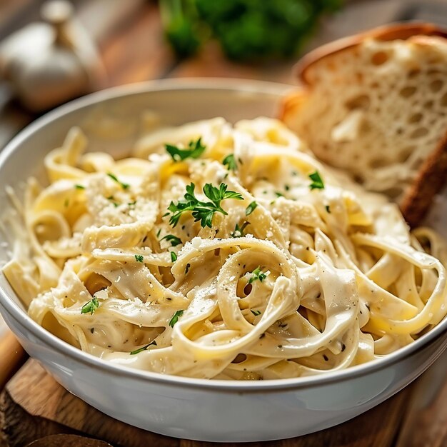 Photo a creamy bowl of fettuccine alfredo