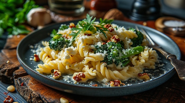 Creamy broccoli pasta with feta cheese