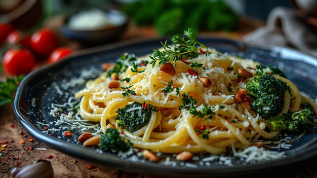 Creamy broccoli pasta with feta cheese