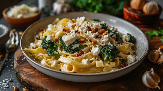 Creamy broccoli pasta with feta cheese