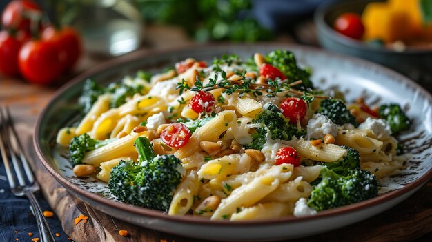 Creamy broccoli pasta with feta cheese