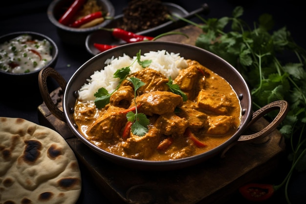 Photo creamy butter curry chicken image with naan bread