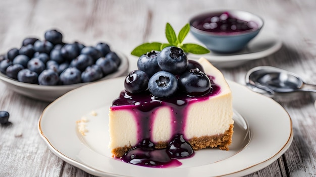 Photo creamy cheesecake topped with tangy and sweet blueberries