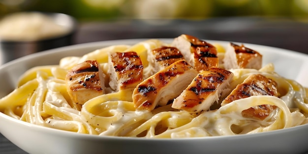 Creamy Chicken Alfredo Pasta with Grilled Chicken Fettuccine and Parmesan Cream Sauce Concept Creamy Chicken Alfredo Grilled Chicken Fettuccine Pasta Parmesan Cream Sauce