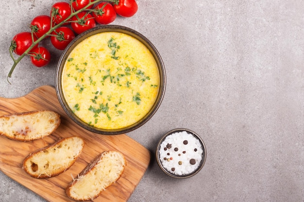 Creamy chicken and cheese soup. Comfort food.