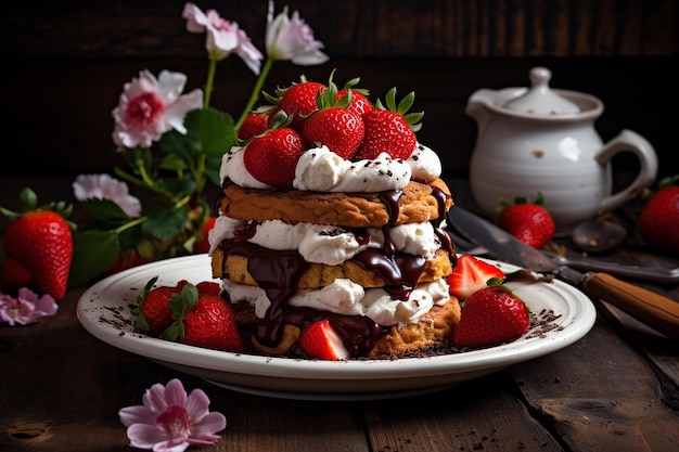 Creamy Chocolate Strawberry Shortcake with Fresh Strawberries