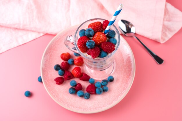 Creamy dessert with fresh berries