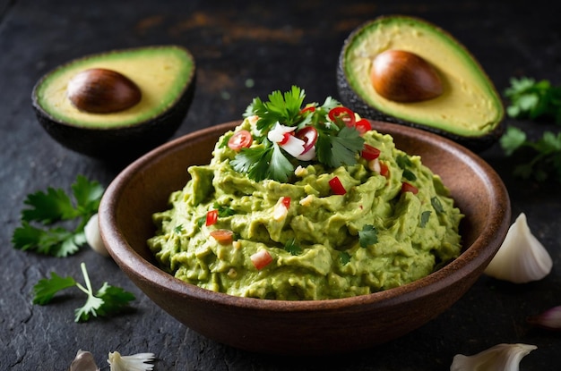 Creamy guacamole with ripe avocado cilantro and a touch of garlic