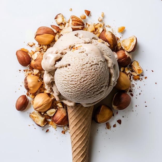 Photo creamy hazelnut ice cream with toasted hazelnut pieces