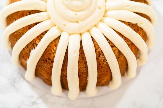 Creamy indulgence carrot bundt cake with cream cheese frosting