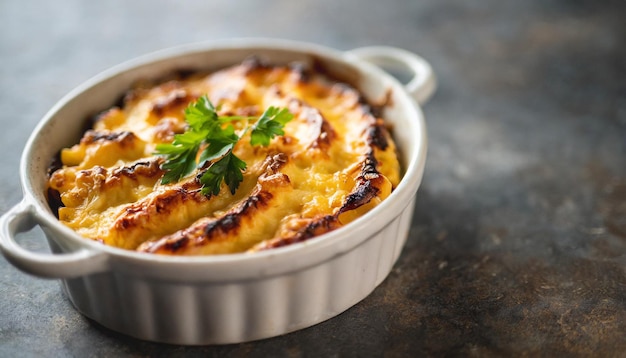 Photo creamy mac and cheese casserole golden brown and bubbling with space for caption backlit for a wa