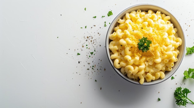 Creamy macaroni and cheese garnished with parsley