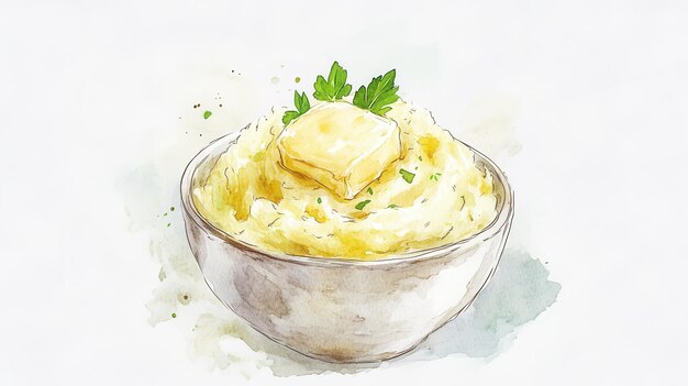 Photo creamy mashed potatoes with butter and parsley in a bowl perfect for comforting meals at home