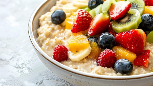 Creamy Oatmeal Bowl with Fresh Fruits in Minimalist Setting