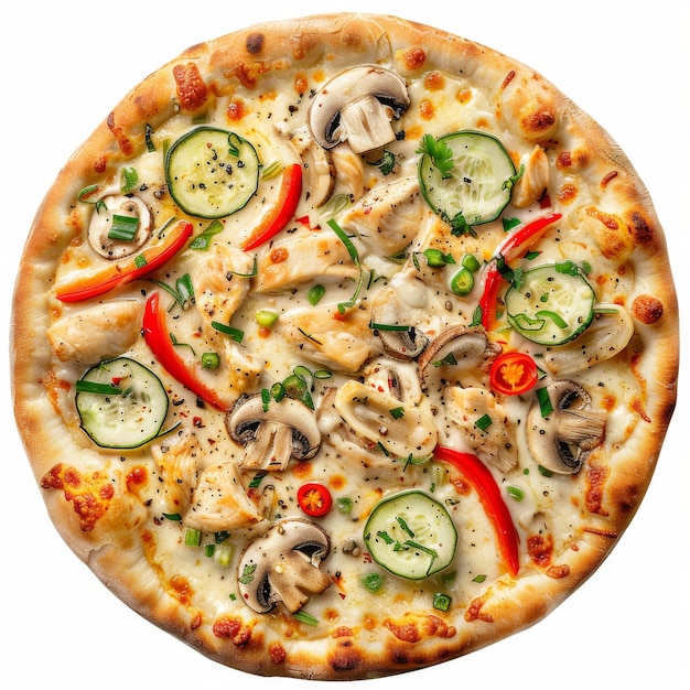 Creamy Pizza with Cervelat Tartar Sauce Chicken Fillet Sliced Mushrooms Sweet Pepper