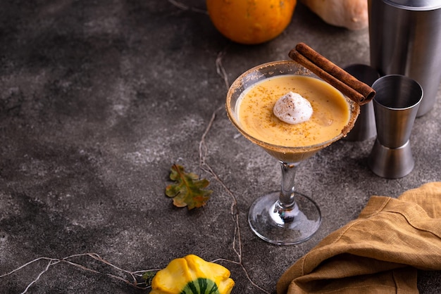 Creamy pumpkin martini cocktail or liquor