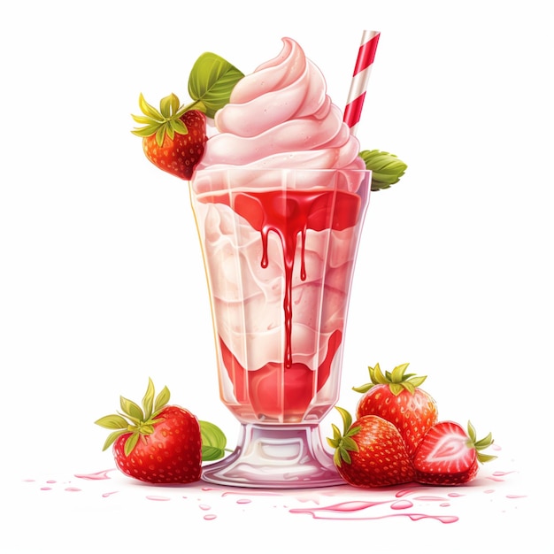 Creamy strawberry cocktail ice cream with berries Illustration AI generation