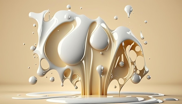 Creamy and thick liquid light brown and white splashing on color background Generative AI