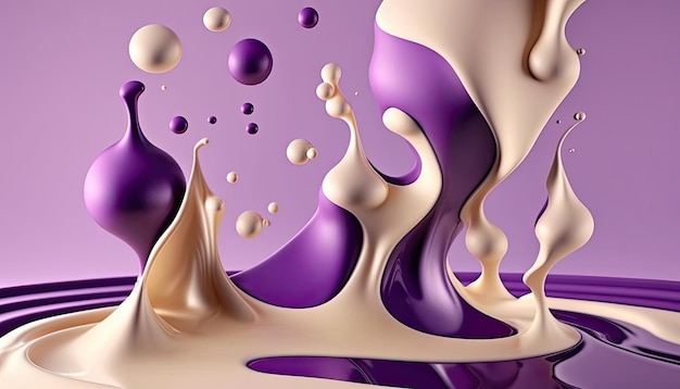 Creamy and thick liquid light brown and white splashing on color background Generative AI