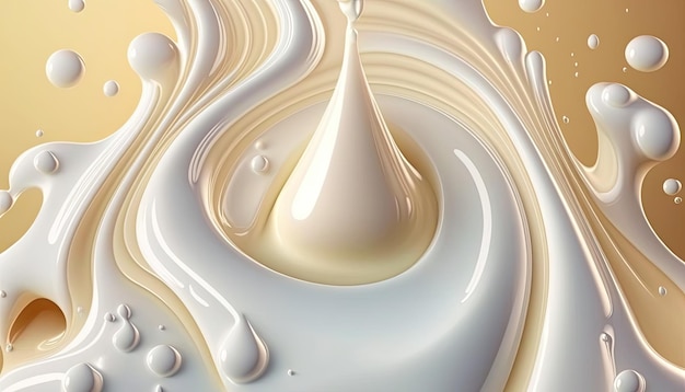 Creamy and thick liquid light brown and white splashing on color background Generative AI