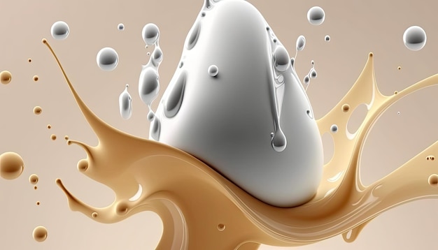 Creamy and thick liquid light brown and white splashing on color background Generative AI