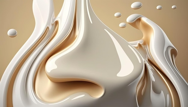 Creamy and thick liquid light brown and white splashing on color background Generative AI