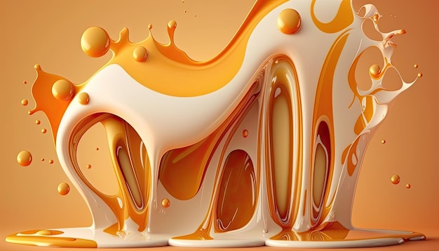 Creamy and thick liquid light brown and white splashing on color background Generative AI