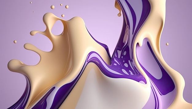 Creamy and thick liquid purple and white splashing on color background Generative AI