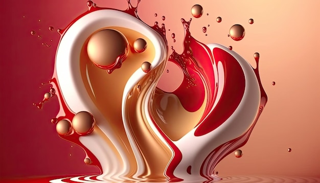 Creamy and thick liquid red and white splashing on color background Generative AI