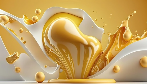 Creamy and thick liquid yellow and white splashing on color background Generative AI