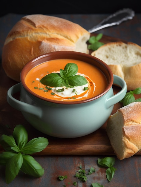 creamy tomato soup with a swirl