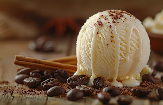 Creamy Vanilla Ice Cream With Chocolate Drizzle and Star Anise