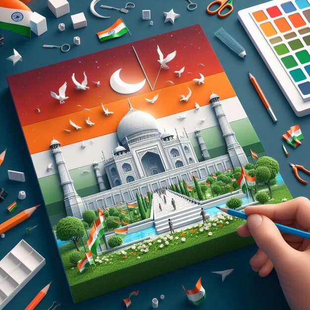 Create a 3D illustration of Republic Day for Instagram post for a business painting