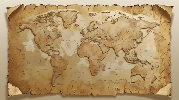 Photo create a 3d style illustration of an old world map ai generated illustration