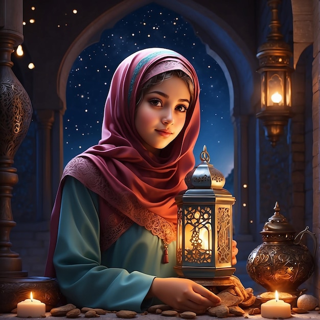 Create an artistic illustration depicting the spirit of Ramadan