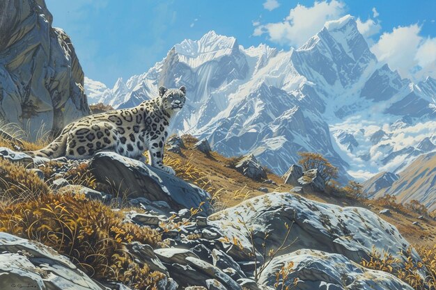 Create an artwork of a rare and elusive snow leopa generative ai