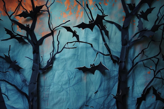 Create a backdrop of spooky trees and bats for a h generative ai