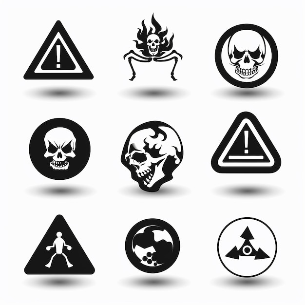 Photo create clean and sleek danger icons on white background