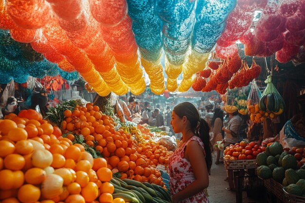 Photo create a collage of vibrant street markets