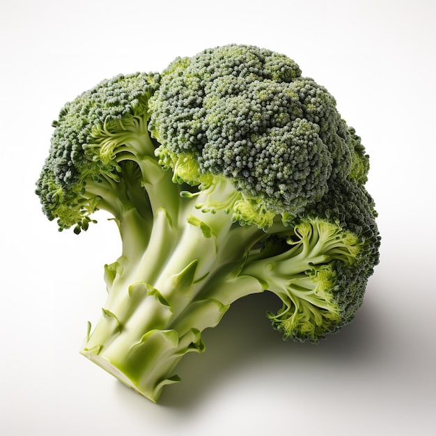 Create a detailed image of a single broccoli head isolated