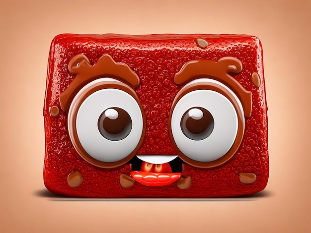 create a funny square brownie logo with big eyes and a strawberry in his head photo downloade