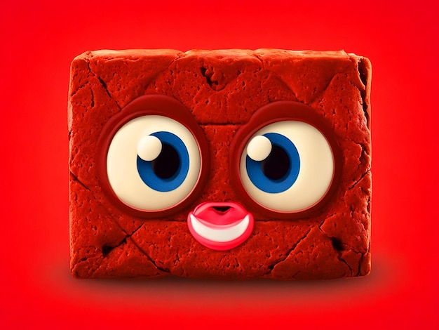 create a funny square brownie logo with big eyes and a strawberry in his head photo downloade