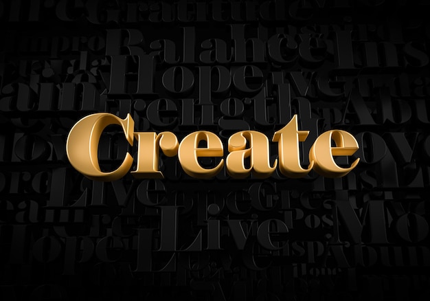 Create  Gold text on black text background  Motivational word 3D rendered picture