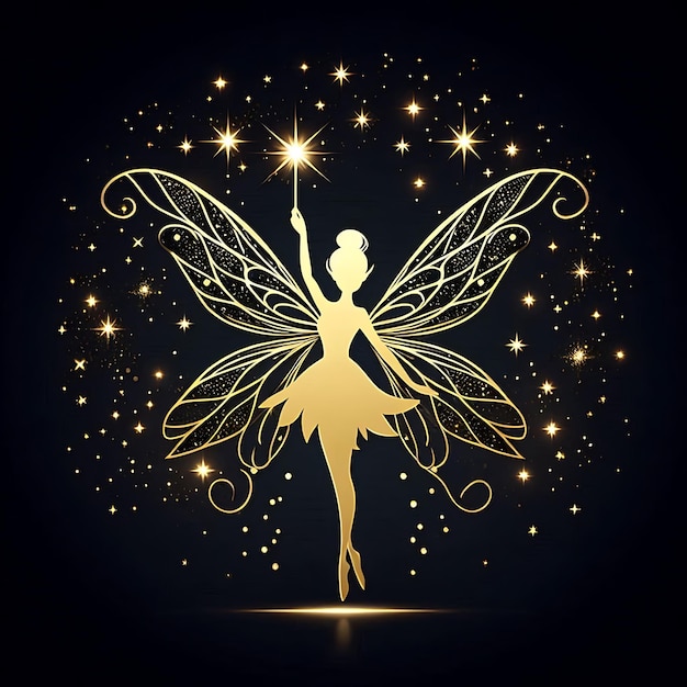 Create a Golden Fairy Logo on a Black Background Enchanting and Elegant Design